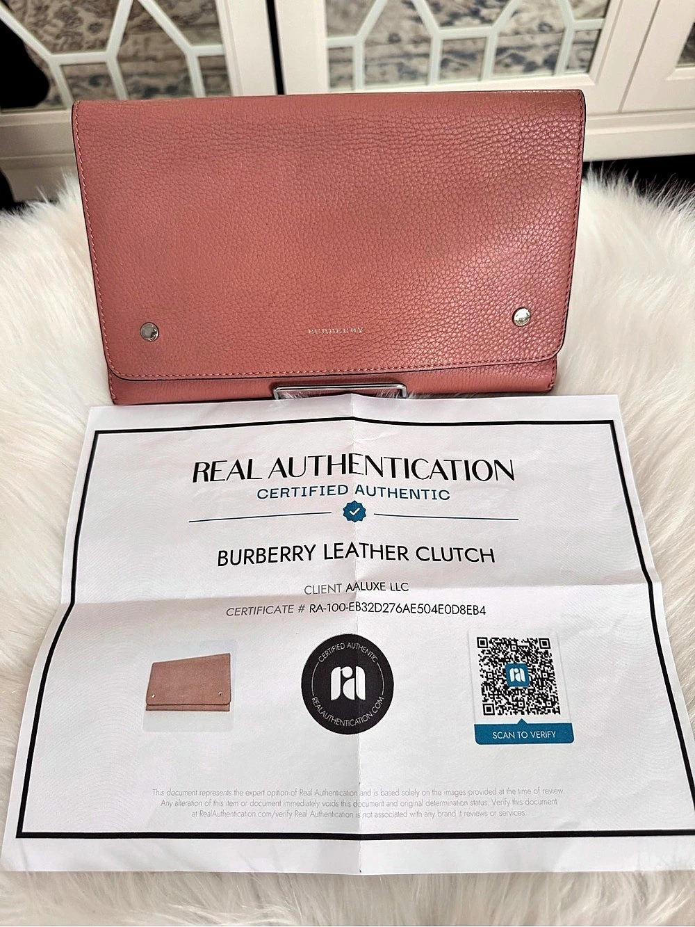 Burberry Two-Tone Leather Wristlet/Clutch in Pink & Dark Green